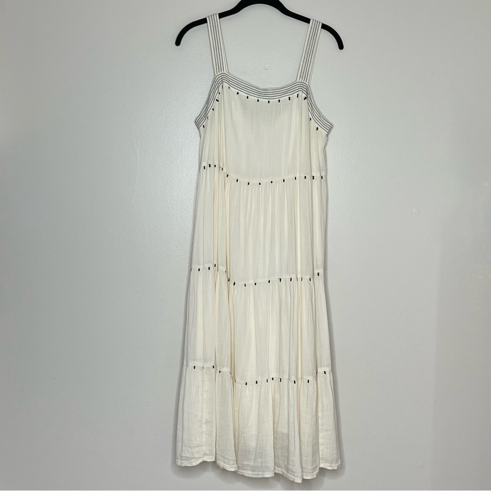 Old Navy Ivory Embroidered Boho Midi Swing Dress Size M